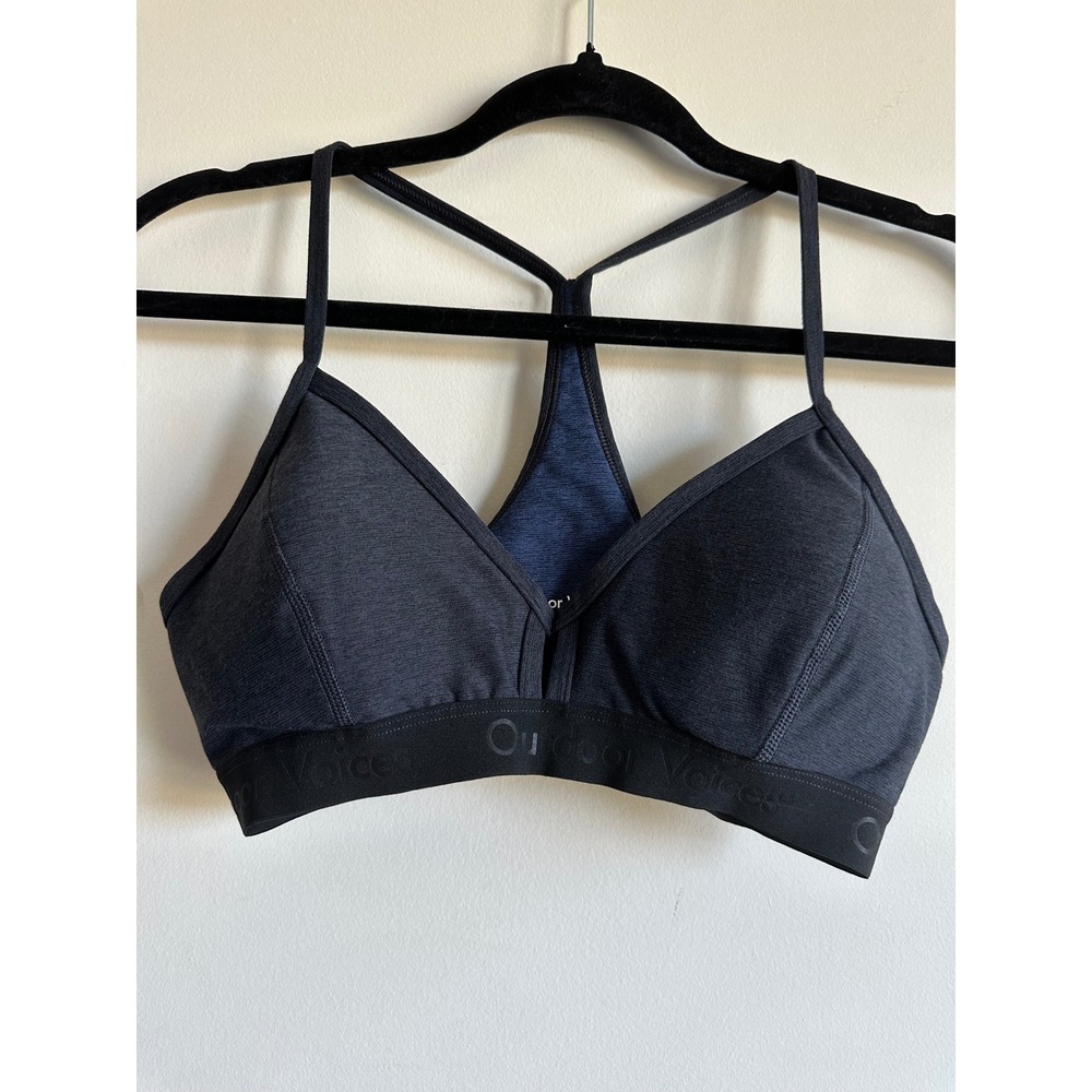 Outdoor Voices Womens Small Navy Heather Racerback Sports Bra Logo Band